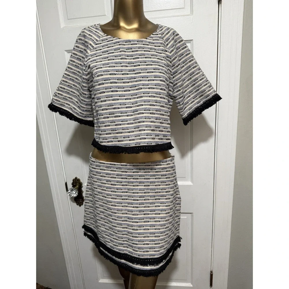 Two Piece Lush Brand Outfit Shirt Skirt Womens Matching Size Medium Large Cream